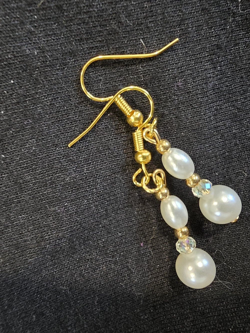Gold Pearl Drop Earrings with Crystal Accents